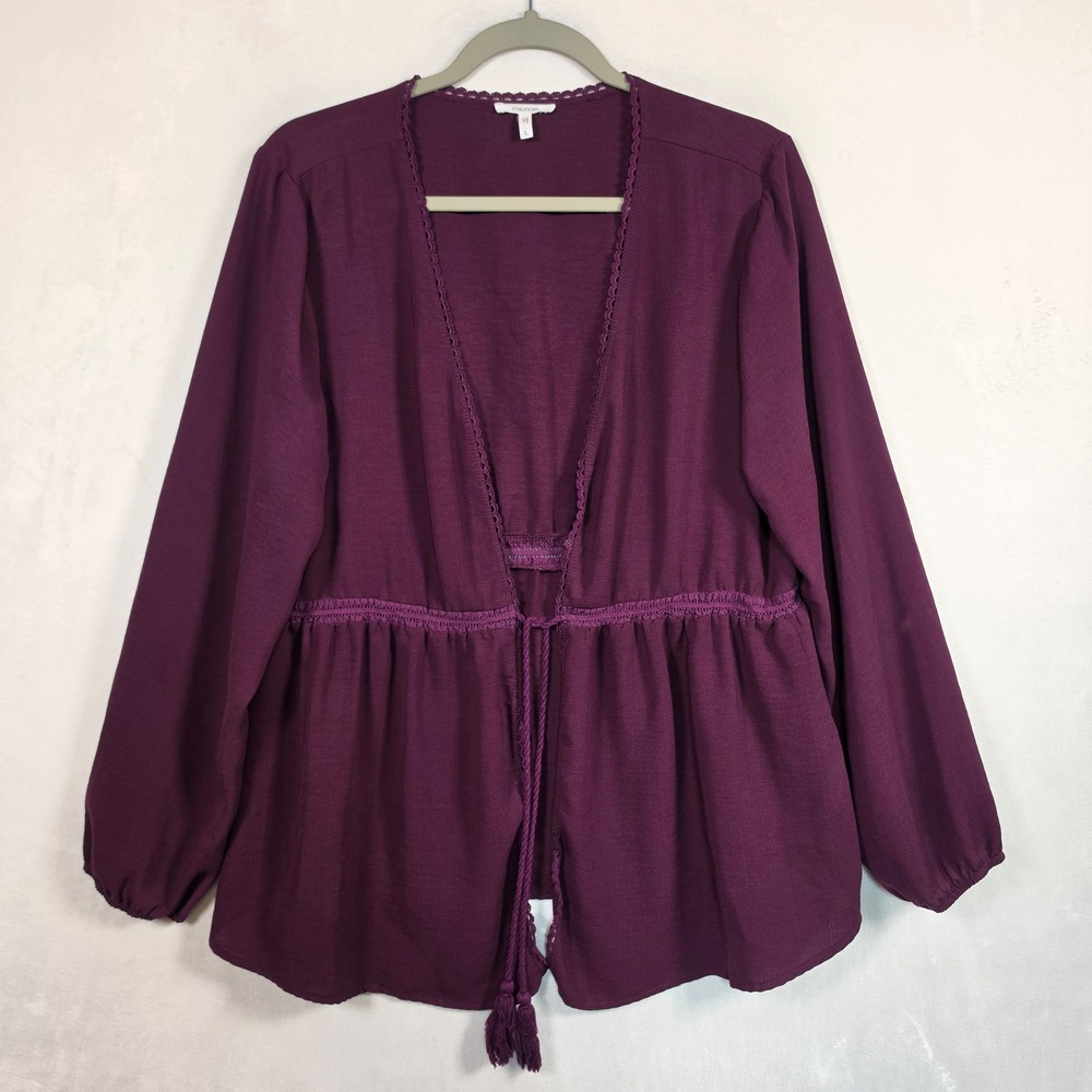 Maurices Cardigan Women's L Purple Open Front Tassel Tie Boho Kimono Top Blouse - Picture 2 of 16